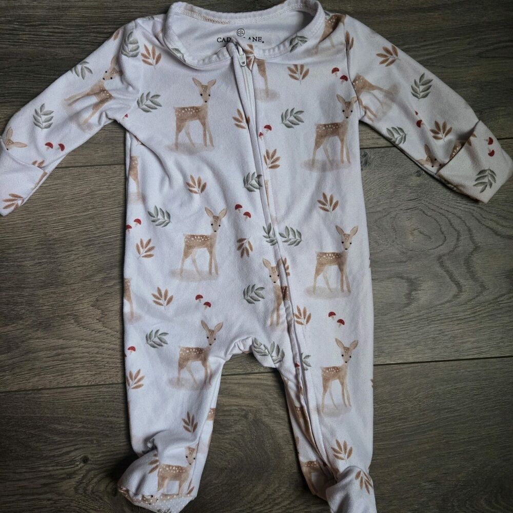 Caden Lane Newborn Deer Fawn Footie Sleeper Two Way Zip Woodland Foldover NB